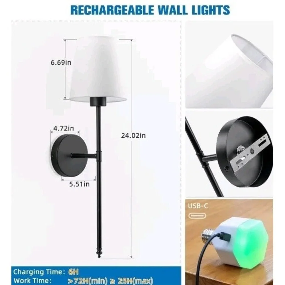 Battery Operated Wall Light Sconce Black